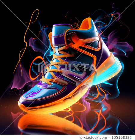 Futuristic Fashion Sneakers on Vivid Abstract Background 105168325