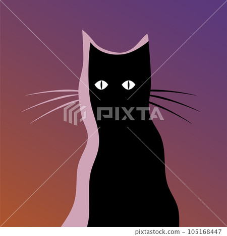 Silhouette of a black cat with open eyes in the dark Silhouette of a black cat with open eyes in the dark 105168447