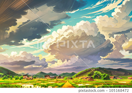 AI image image of a straight road in the countryside 105168472