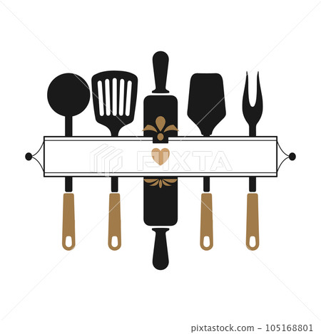 Monogram kitchen utensils, Kitchen logo, Culinary logo Silhouette. Illustration, vector 105168801