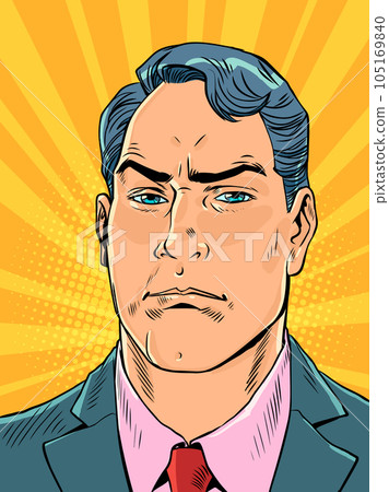 The boss looks at your actions at work. An attentive employee of the company monitors security measures. A man in a suit is watching. Pop Art Retro 105169840