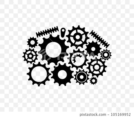 Mechanism, gears, pinion and gearwheel in work, graphic design. Machinery, machine, cogwheel, rackwheel and gearing, vector design and illustration 105169952