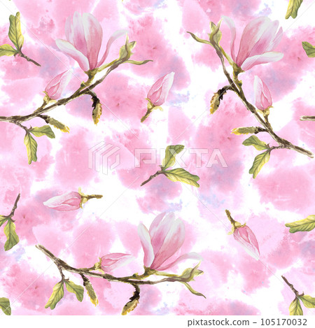 Watercolor Seamless Pattern Hand painted illustration Magnolia on white background Watercolor Seamless Pattern Hand painted illustration Magnolia on white background 105170032