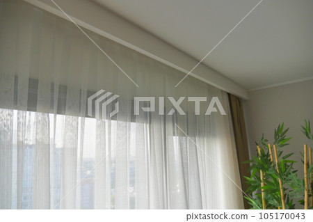 close up of clean fabric curtain. 105170043