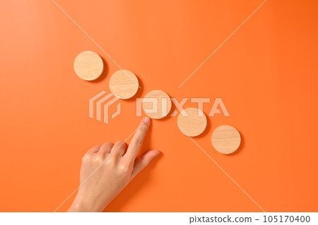 Hand with wooden cubes mock up on abstract background, Copy space, Wooden blocks with copy space for text or symbols, Background with copy space 105170400