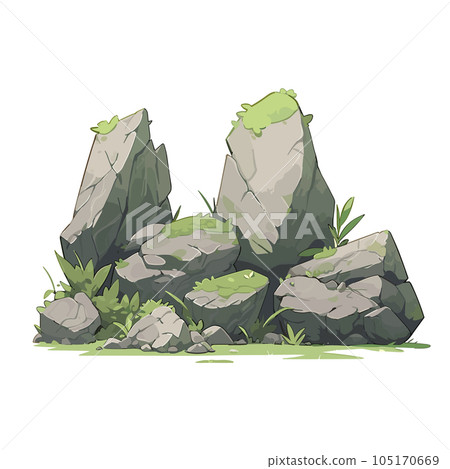 Pile of rock stone with grass. Rock stone cartoon. Rock and debris of the mountain. Vector illustration EPS10 Pile of rock stone with grass. Rock stone cartoon. Rock and debris of the mountain. Vector illustration EPS10 105170669