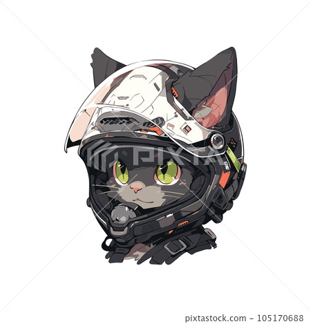 cat motorcycle helmet animee Anime cat in a motorcycle helmet. Futuristic... - Stock Illustration  [105170688]