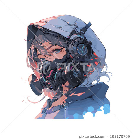 Anime manga beautiful girl, futuristic cyberpunk character in costume with a mask isolated on white background. Japanese manga style . Vector illustration EPS10 105170709