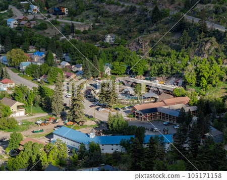 Sunny high angle view of the Ouray town 105171158
