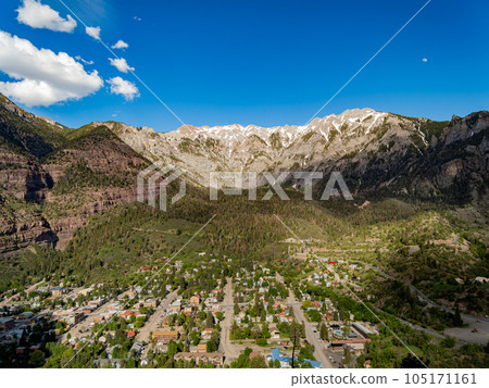Sunny high angle view of the Ouray town 105171161