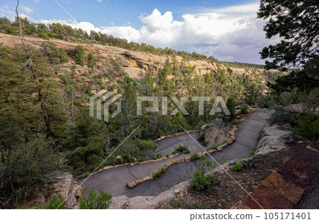 Sunny view of the historical Balcony House in Mesa Verde National Park 105171401