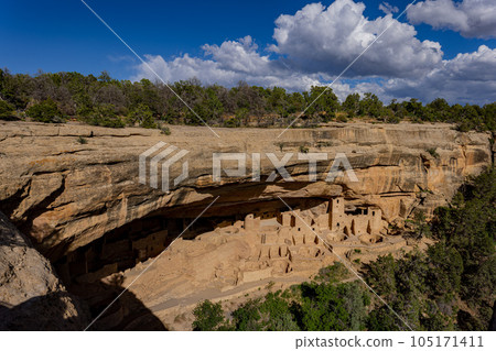 Sunny view of the historical Cliff Palace in Mesa Verde National Park Sunny view of the historical Cliff Palace in Mesa Verde National Park 105171411