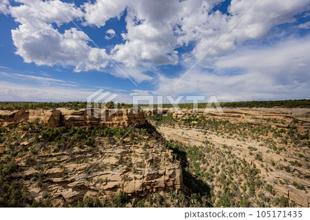 Sunny view of the historical ruins in Mesa Verde National Park 105171435