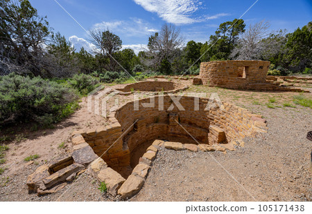 Sunny view of the historical Coyote Village in Mesa Verde National Park Sunny view of the historical Coyote Village in Mesa Verde National Park 105171438