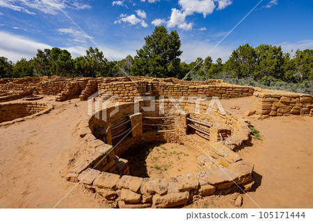 Sunny view of the historical Coyote Village in Mesa Verde National Park 105171444