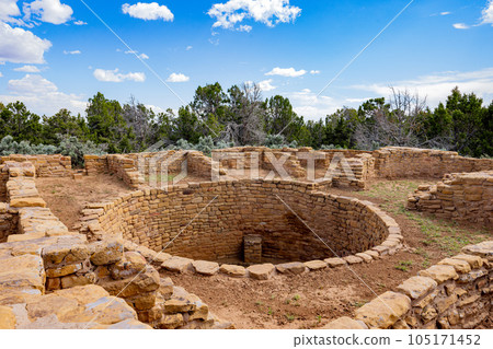 Sunny view of the historical Coyote Village in Mesa Verde National Park 105171452