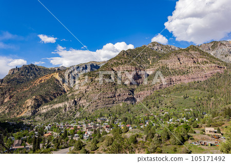 Sunny high angle view of the Ouray town Sunny high angle view of the Ouray town 105171492