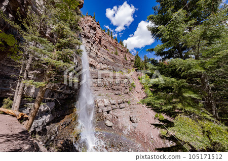 Sunny view of the Cascade Falls landscape in Ouray Sunny view of the Cascade Falls landscape in Ouray 105171512