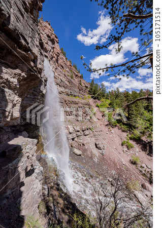 Sunny view of the Cascade Falls landscape in Ouray 105171514