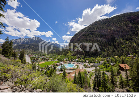 Sunny high angle view of the Ouray town Sunny high angle view of the Ouray town 105171529