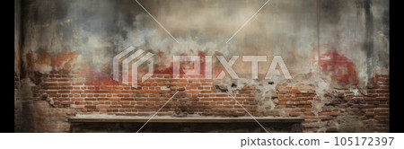 brick wall of red color, wide panorama of masonry. AI Generative. 105172397