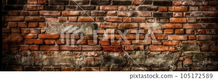 brick wall of red color, wide panorama of masonry. AI Generative. 105172589