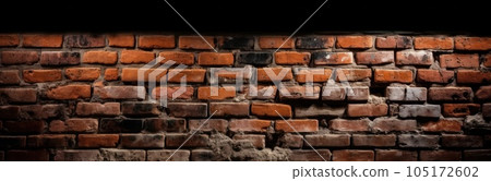 brick wall of red color, wide panorama of masonry. AI Generative. 105172602