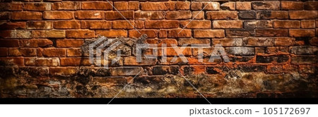brick wall of red color, wide panorama of masonry. AI Generative. brick wall of red color, wide panorama of masonry. AI Generative. 105172697