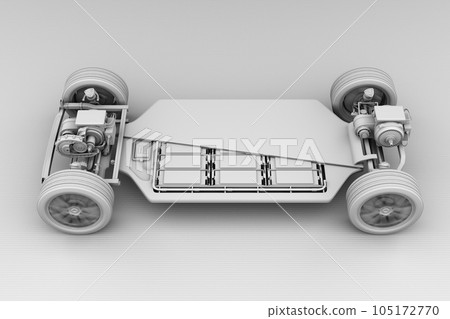 配備全固態電池組的 2 電機、4 輪驅動電動汽車底盤的單色圖像 105172770