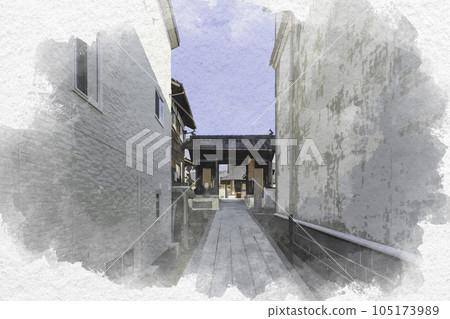 廣島縣東廣島市福壽院圓通寺水彩風格的西條酒造街 105173989