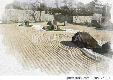 Watercolor-style Saijo Sake Brewery Street Fukujuin Entsuji Shiranami Karesansui Higashi-Hiroshima City, Hiroshima Prefecture 105174007