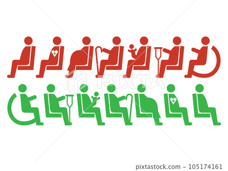 Priority seat mark, red and green human silhouettes sitting in priority seats, illustration icon material set 105174161