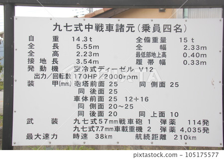 舊陸軍男子坦克乘員學校（靜岡縣富士宮市）內的坦克規格 105175577