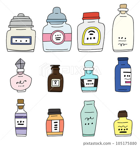 各種瓶子和容器的插圖集 105175880