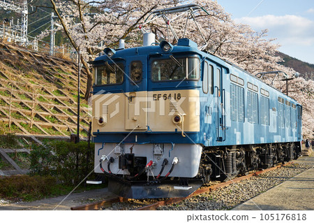山梨縣勝沼葡萄鎮站的櫻花和電力機車 105176818