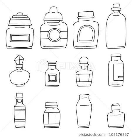 各種瓶子和容器的插圖集/線圖 105176867