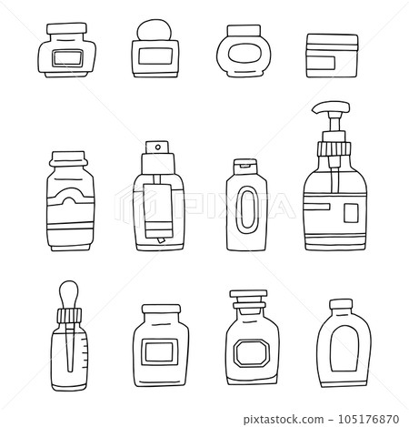 各種化妝品風格的容器/線條圖 各種化妝品風格的容器/線條圖 105176870
