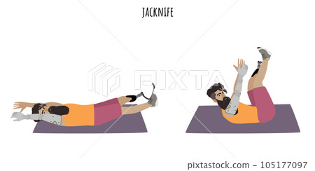 Man with a prosthetic leg and hand doing jacknife 105177097