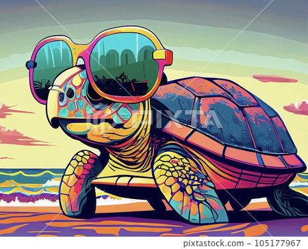 Sea turtle pop art with sunglasses 105177967