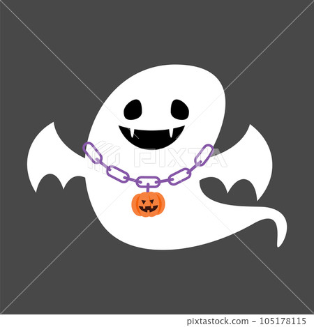 Cute white ghost wear pumpkin necklace . Halloween cartoon character . Flat design . Vector . Cute white ghost wear pumpkin necklace . Halloween cartoon character . Flat design . Vector . 105178115