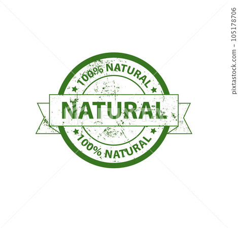 Natural product, only natural ingredients stamp, organic product icon, eco emblem, green label 105178706