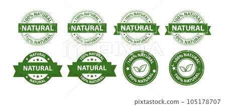 Natural product, only natural ingredients stamp, organic product icon, eco emblem, green label Natural product, only natural ingredients stamp, organic product icon, eco emblem, green label 105178707