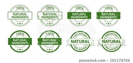 Natural product, only natural ingredients stamp, organic product icon, eco emblem, green label 105178708