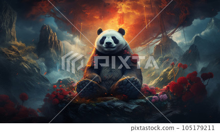 funny panda meditates funny panda meditates 105179211