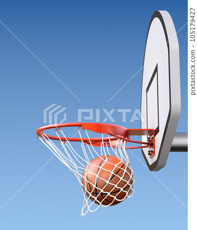 Basketball kit with backboard, hoop, net and ball - 3D illustration Basketball kit with backboard, hoop, net and ball - 3D illustration 105179427