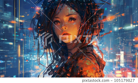 cyborg woman in the city of the future 105179827