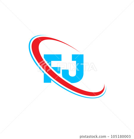 FJ F J letter logo design. Initial letter FJ linked circle upercase monogram logo red and blue. FJ logo, F J design 105180003