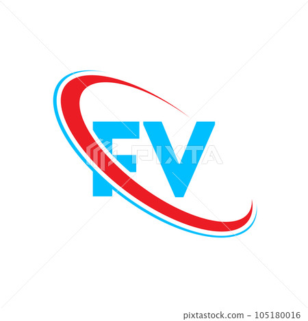 FV F V letter logo design. Initial letter FV linked circle upercase monogram logo red and blue. FV logo, F V design 105180016
