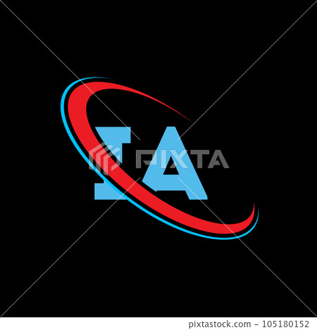 IA I A letter logo design. Initial letter IA linked circle uppercase monogram logo red and blue. IA logo, I A design. ia, i a 105180152