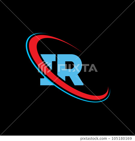 IR I R letter logo design. Initial letter IR linked circle upercase monogram logo red and blue. IR logo, I R design 105180169